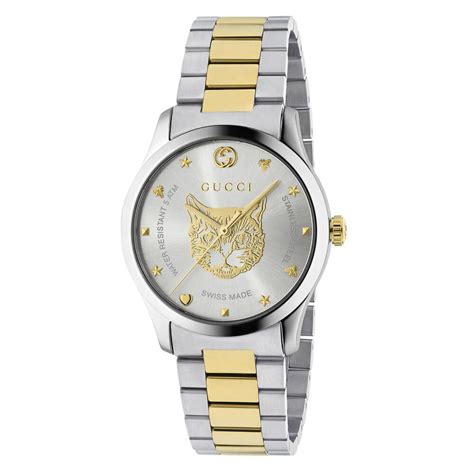 ladies two toned gucci quartz watch|Gucci g timeless cat watch.